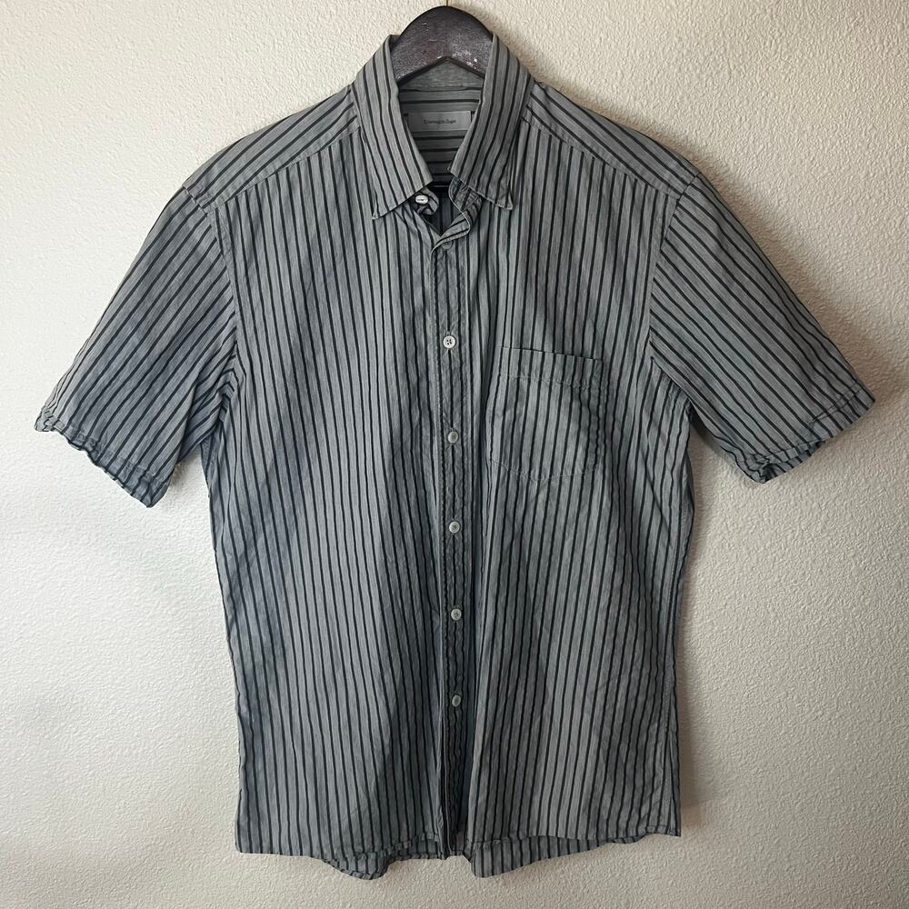 Ermenegildo Zegna gray 100% cotton striped short sleeve button up shirt LARGE